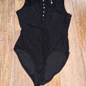 Andie Charcoal Ribbed Bodysuit/Swim